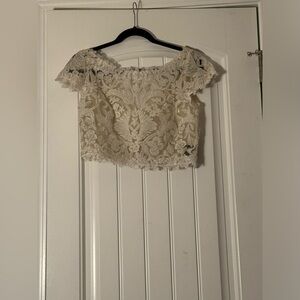 Tadashi Shoji white lace crop top